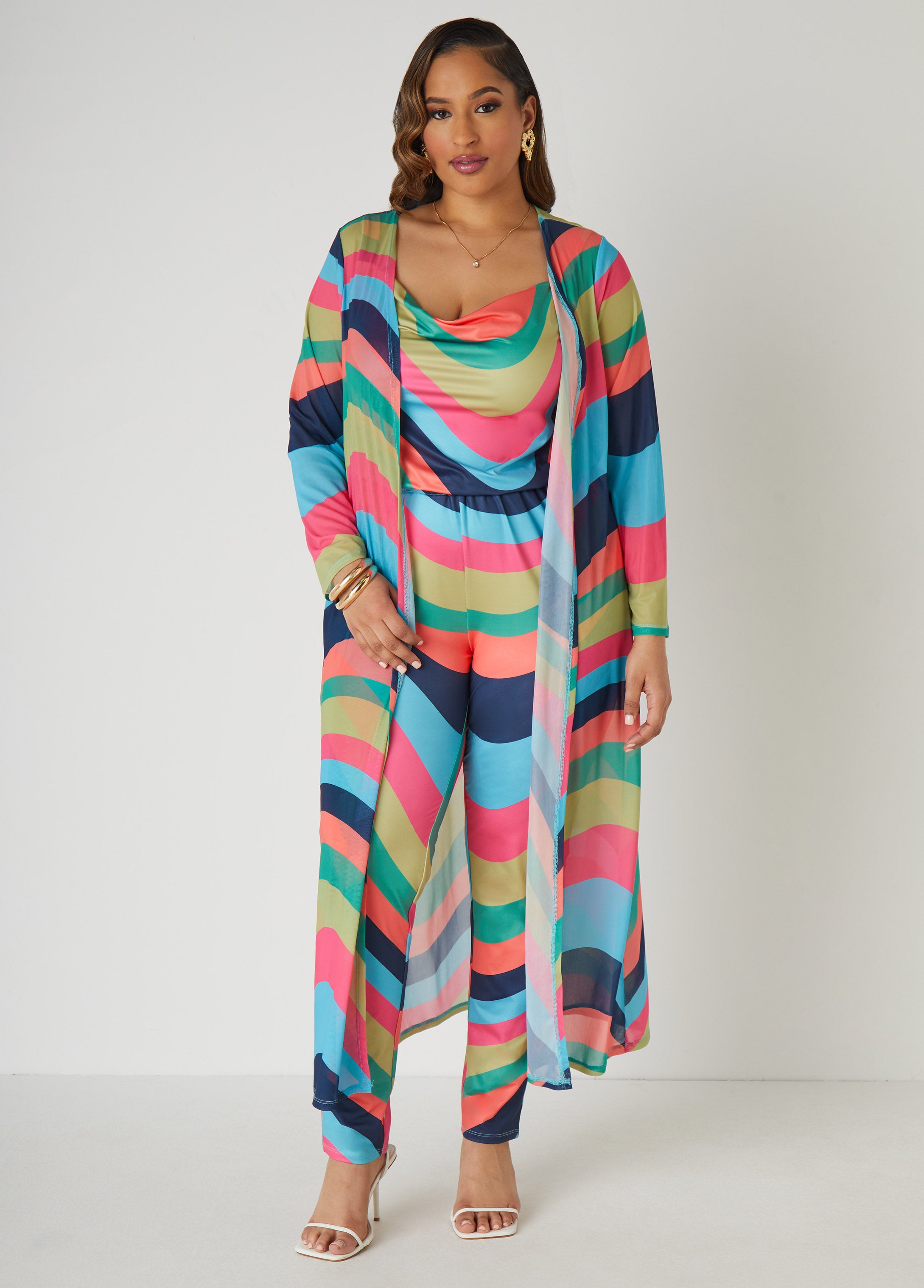 ASHLEY STEWART Whimsical Watercolor Mesh Kimono Jacket with Lightweight Cover-Up & Versatile Layering