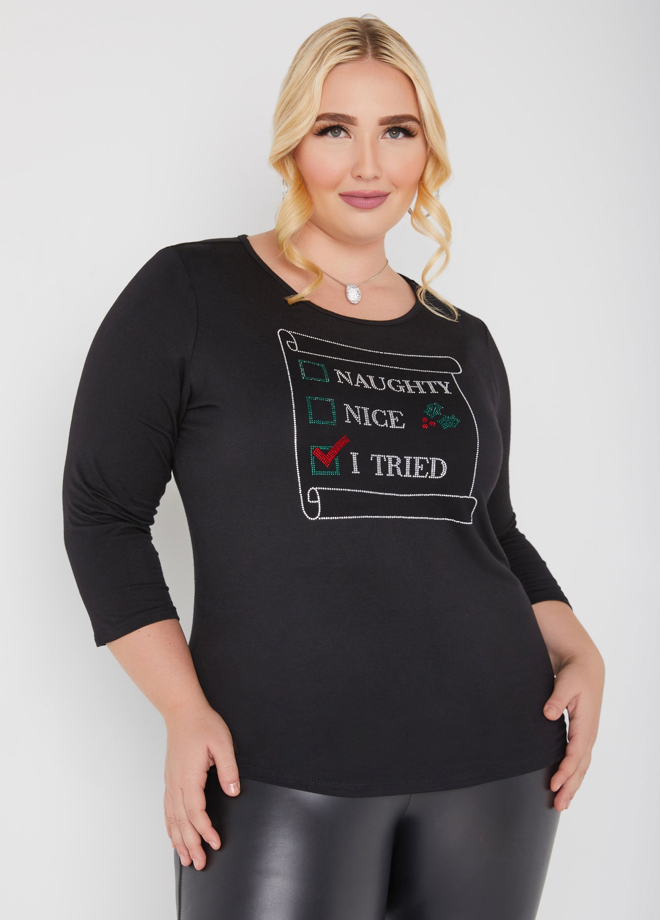 ASHLEY STEWART Sassy & Sweet Crystal-Embellished Statement Top