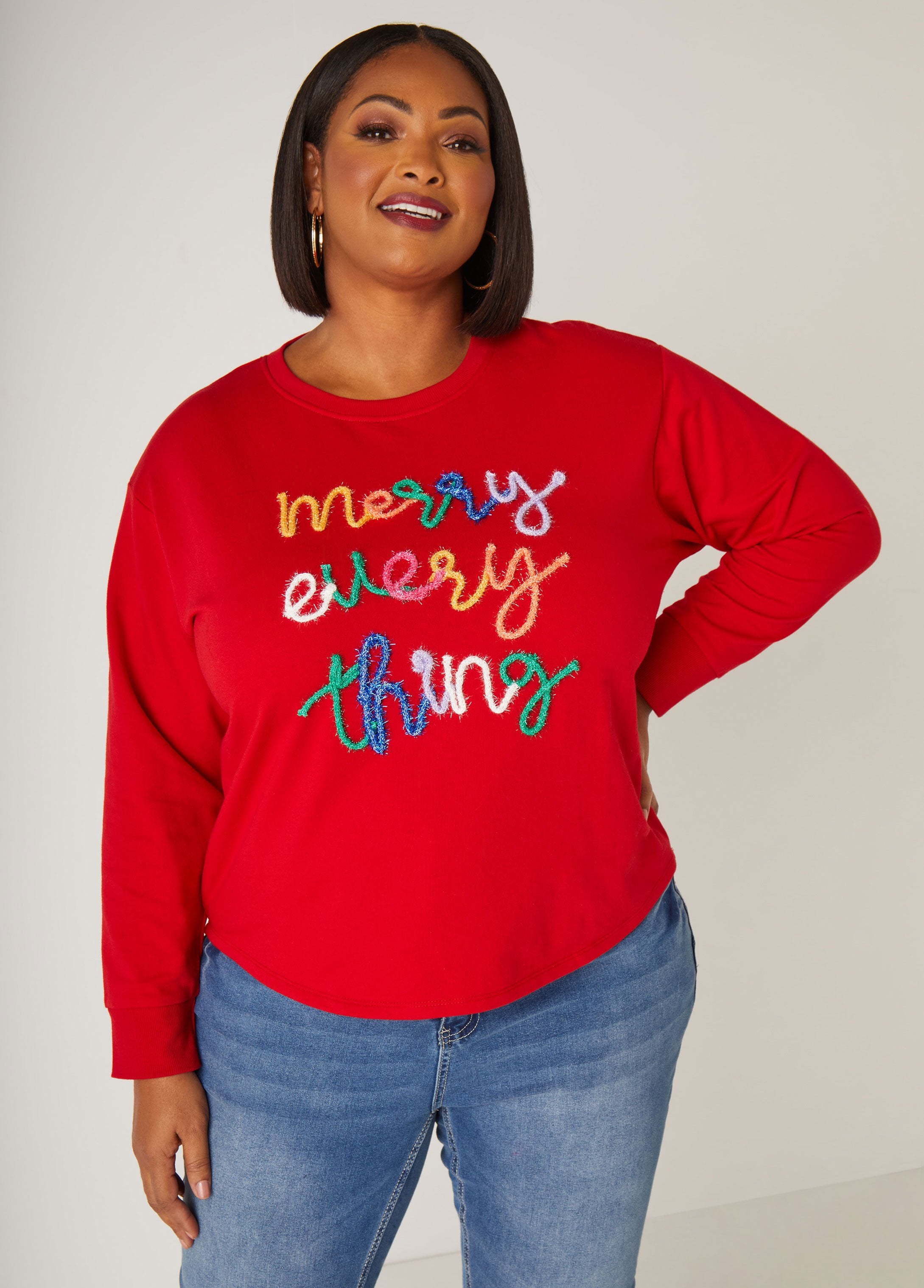 ASHLEY STEWART Festive Cozy Split Hem Pullover | Holiday Sweatshirt with Unique Hi-Low Design