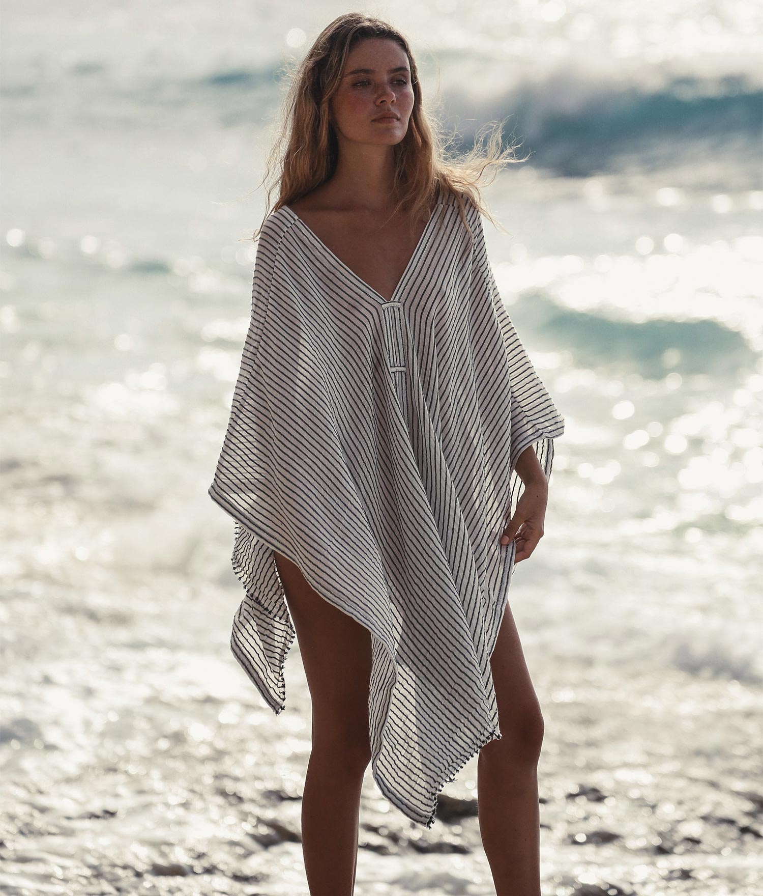 ANDIE Artisan-Woven Ava Kimono with Onyx Stripes