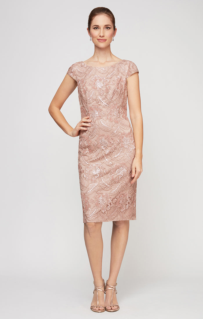 ALEXEVENINGS Sparkling Mini Cocktail Dress with Hand-Embroidered Lace Accents