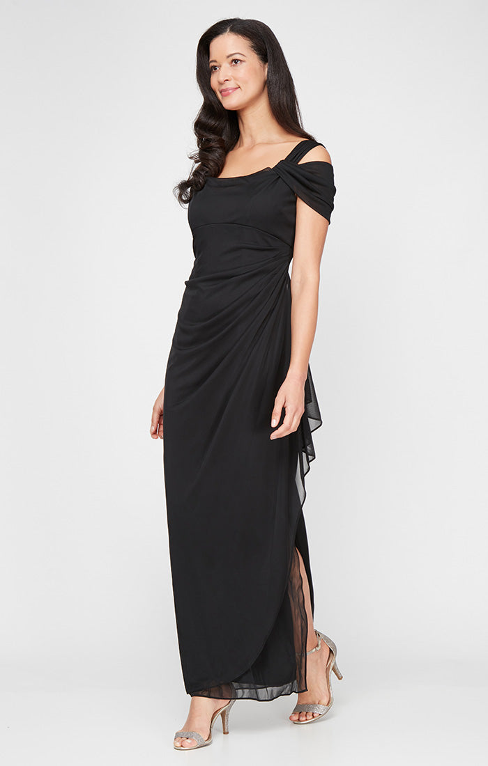 ALEXEVENINGS Elegant Off-Shoulder Evening Dress with Flowing Tulle Skirt & Feminine Cowl Neckline