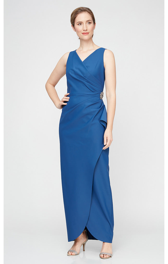 ALEXEVENINGS Chic Sleeveless Slim-Fit Evening Gown with Cascading Skirt Layers & Embellished Waist Detailing