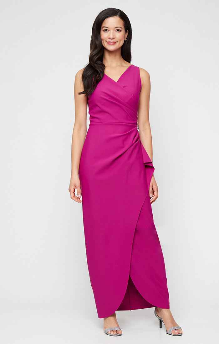 ALEXEVENINGS Slimming Strapless Column Dress, Cascading Ruffle Skirt & Beaded Waist Accents