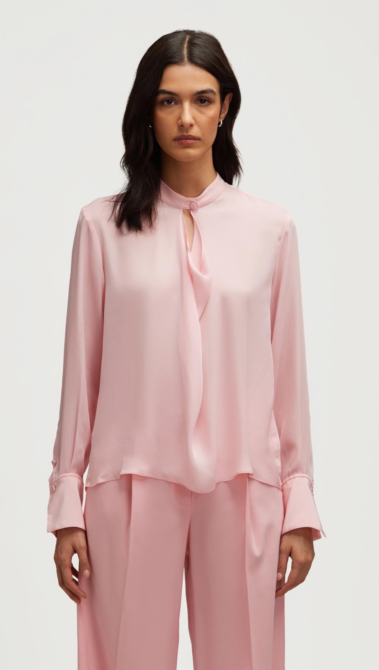 ARGENT – Elegant Cowl-Neck Blouse in Silky Double Georgette, Dusty Rose Hue