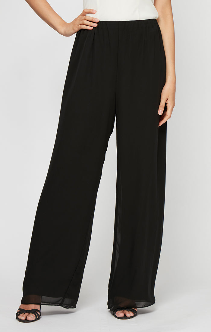 ALEXEVENINGS Slim Fit Chiffon Trousers for Petite Women with Straight Leg Cut