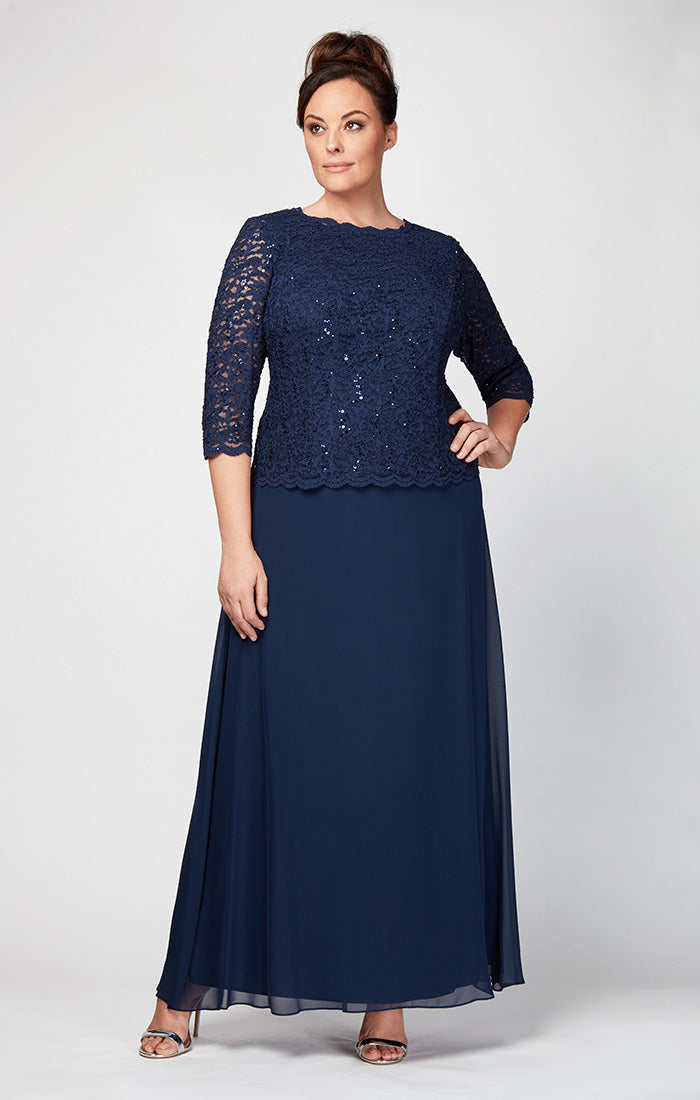 ALEXEVENINGS Elegant Evening Dress with Intricate Sequin-Embellished Lace Corset & Flowing Chiffon Skirt in Tiered Design for Formal Occasion Wear
