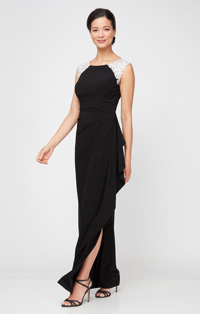 ALEXEVENINGS Strapless Soft-Touch Jersey Evening Dress with Artisan Shoulder Stitching