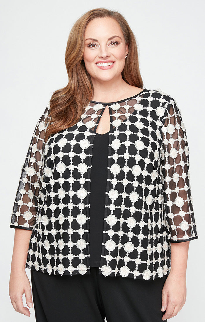 ALEXEVENINGS Plus Embellished Twin Set with Detachable Cropped Cardigan & Hook-and-Eye Neckline