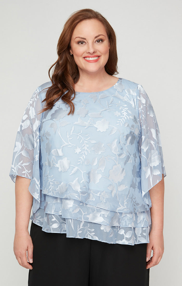 ALEXEVENINGS Modern Asymmetric Three-Layer Flowy Chiffon Top with Stylish Hem Detail