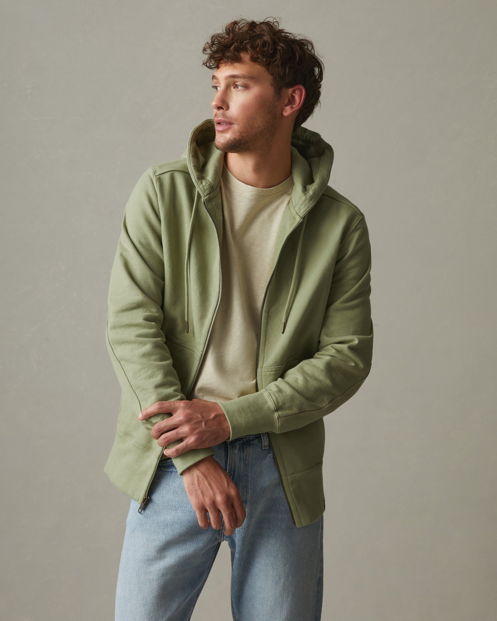 AMERICAN GIANT Timeless Zip-Up Hoodie in Soft Sage Green | Premium Cotton Fleece for Year-Round Comfort