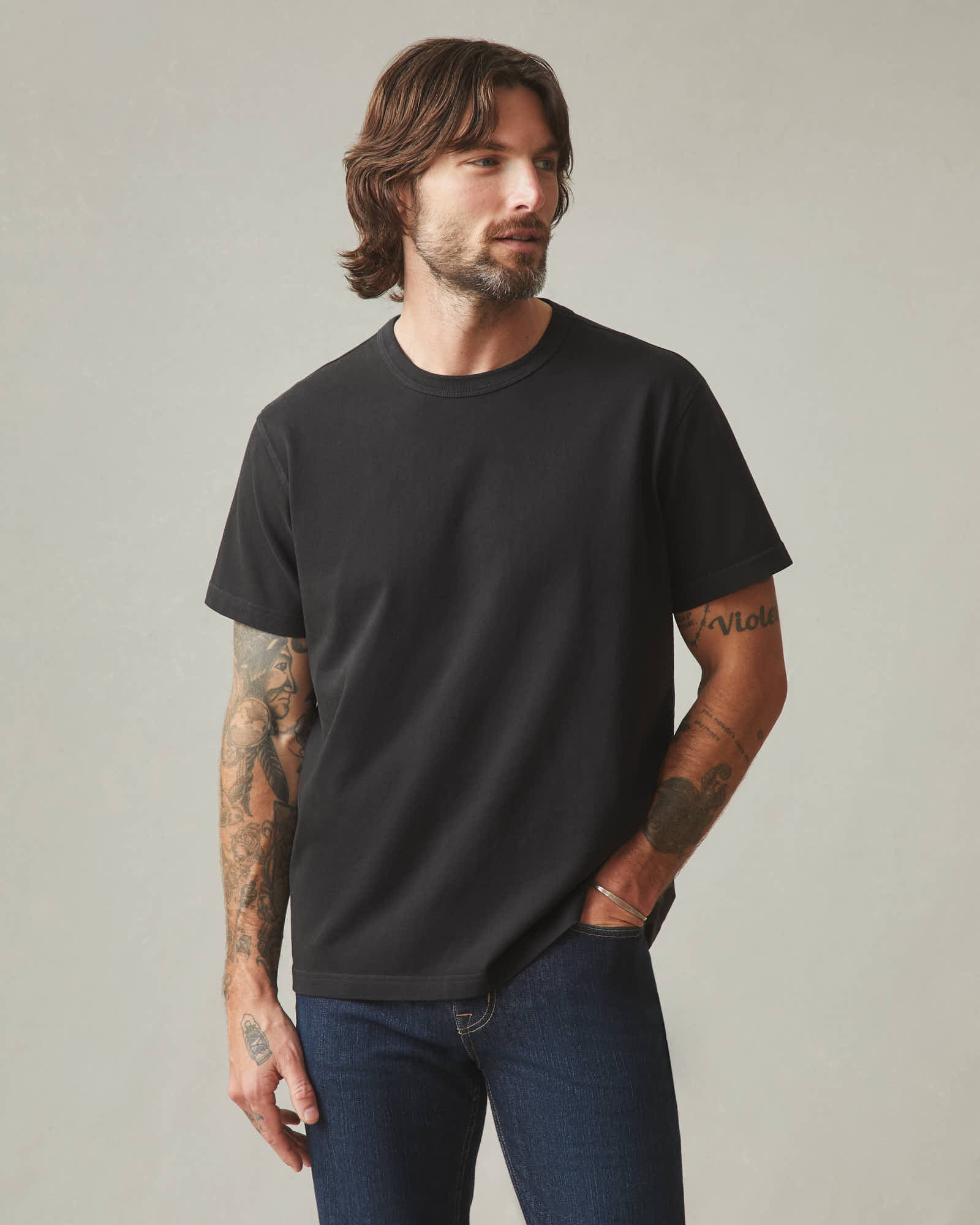 AMERICAN GIANT Premium Everest Crew Neck Tee in Meteorite Gray (Softest Cotton Blend)