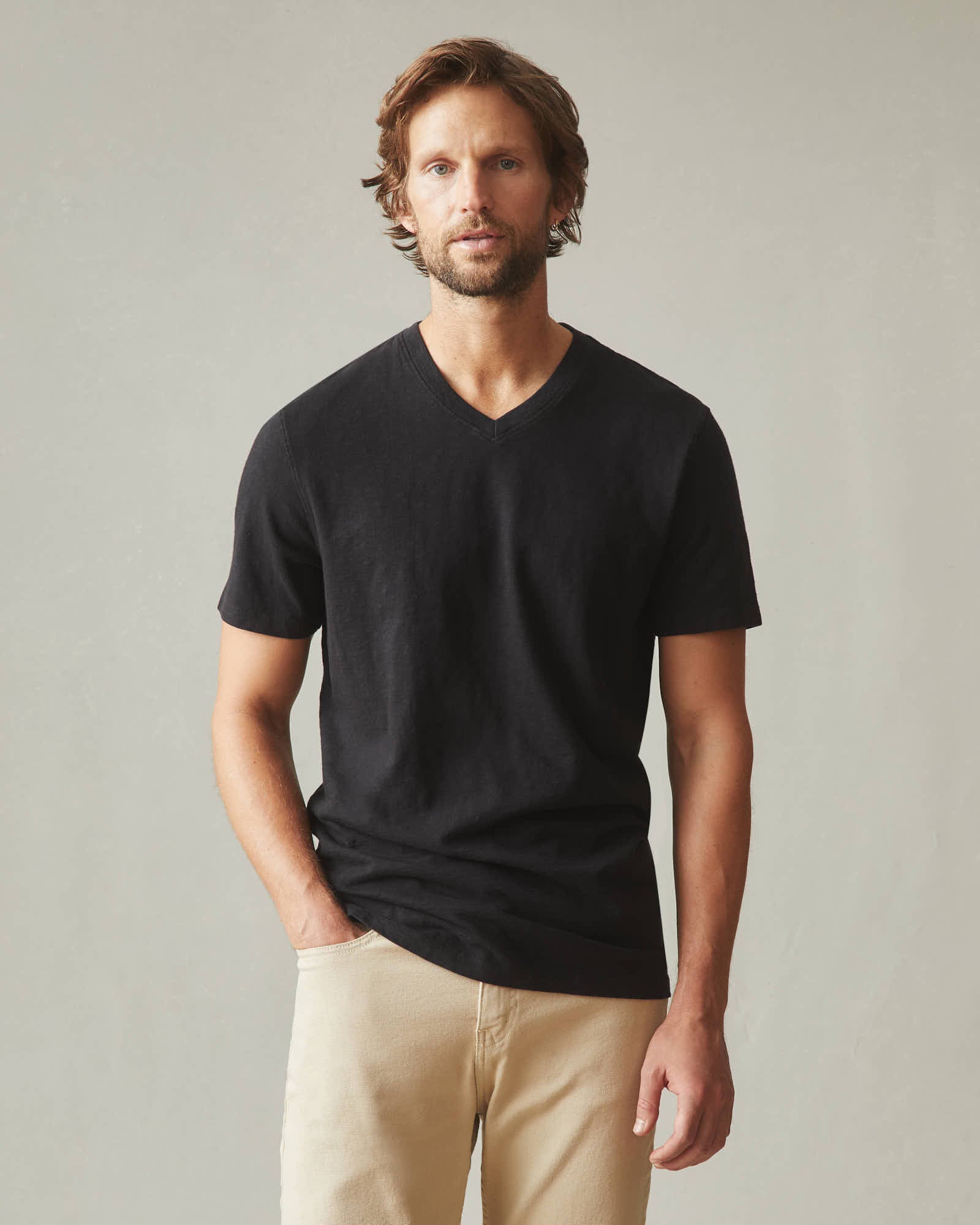 AMERICAN GIANT Handcrafted Slub Cotton V-Neck T-Shirt | Ultra-Soft Black