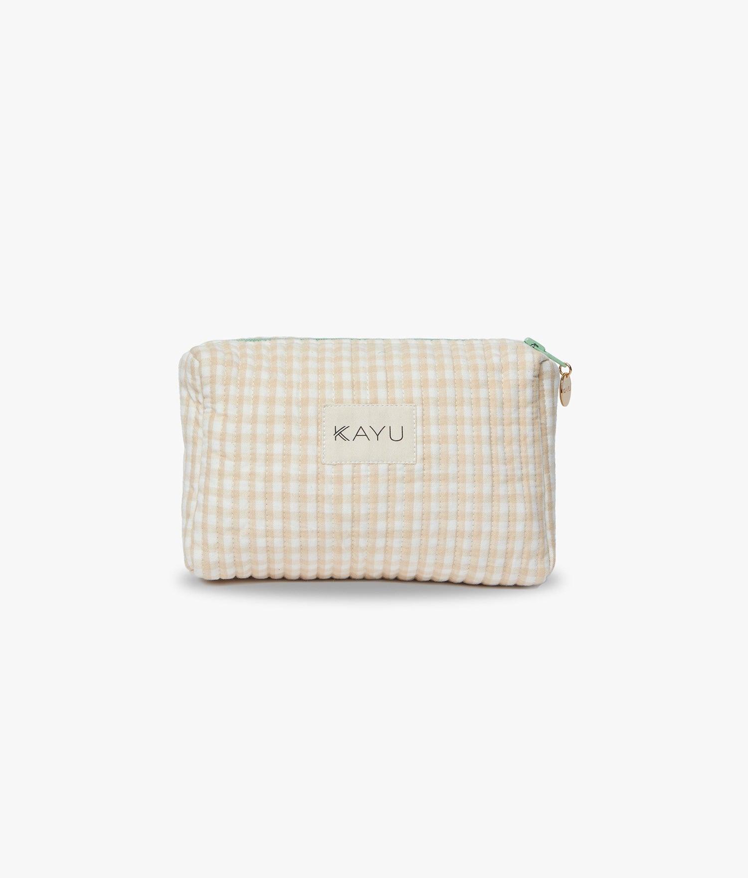 ANDIE Stylish Mini Cosmetic Organizer with Zipper Closure Chic Beige Gingham Print Kayu
