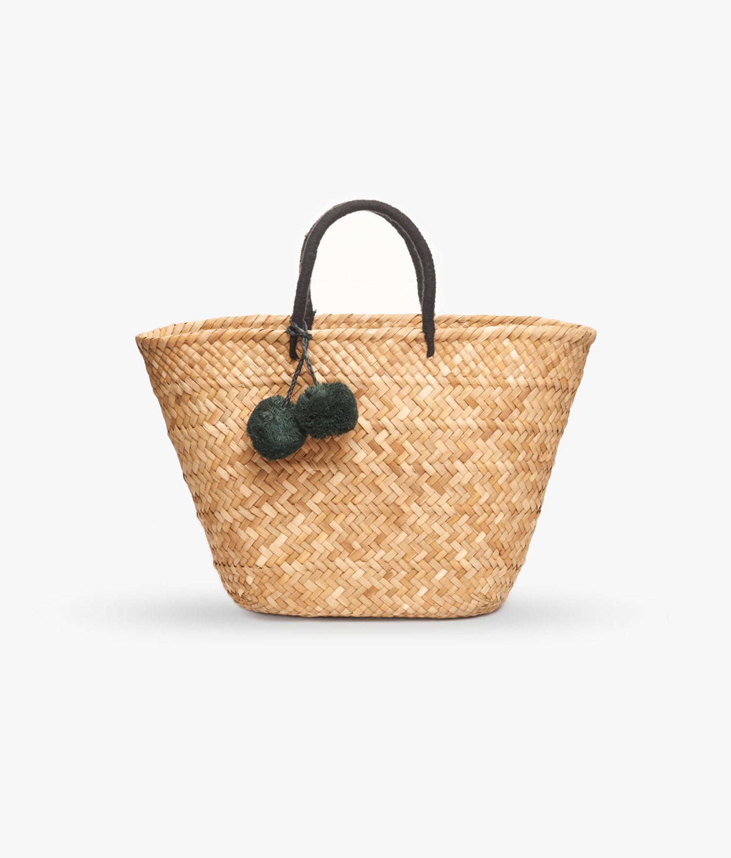 ANDIE Large Breezy St Tropez Raffia Beach Bag with Pompom Accents in Black Kayu Summer Essentials