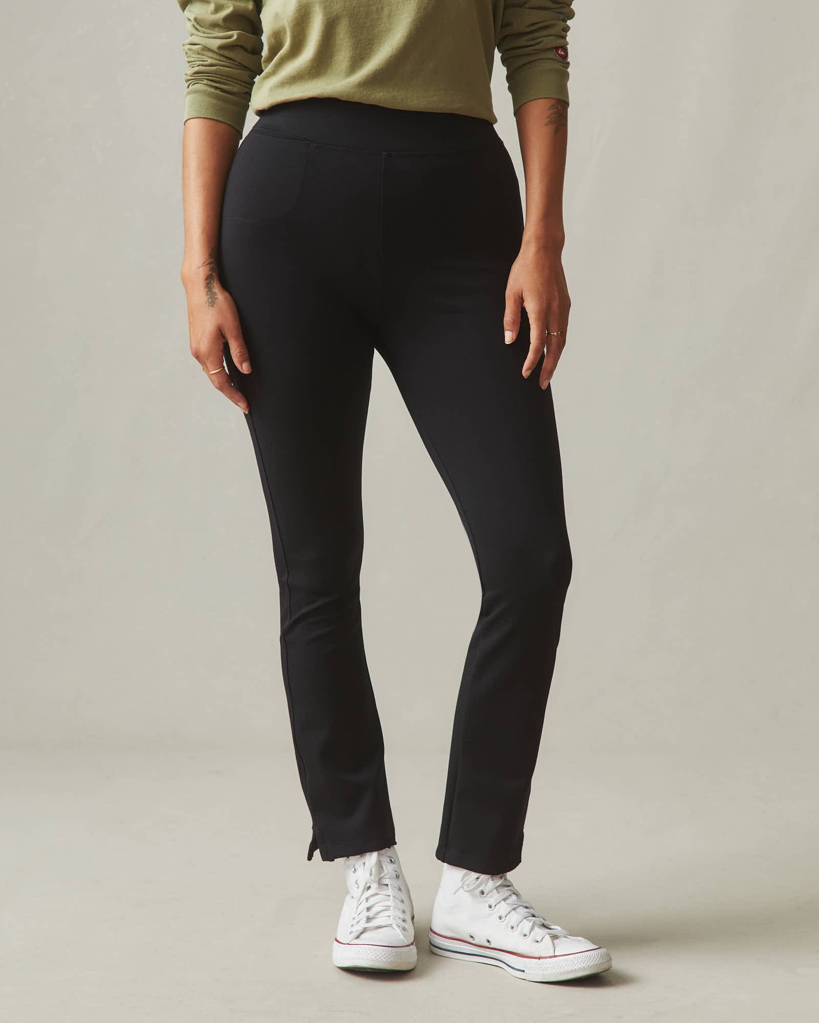 AMERICAN GIANT Stretch Ponte Flare Leg Pants in Jet Black