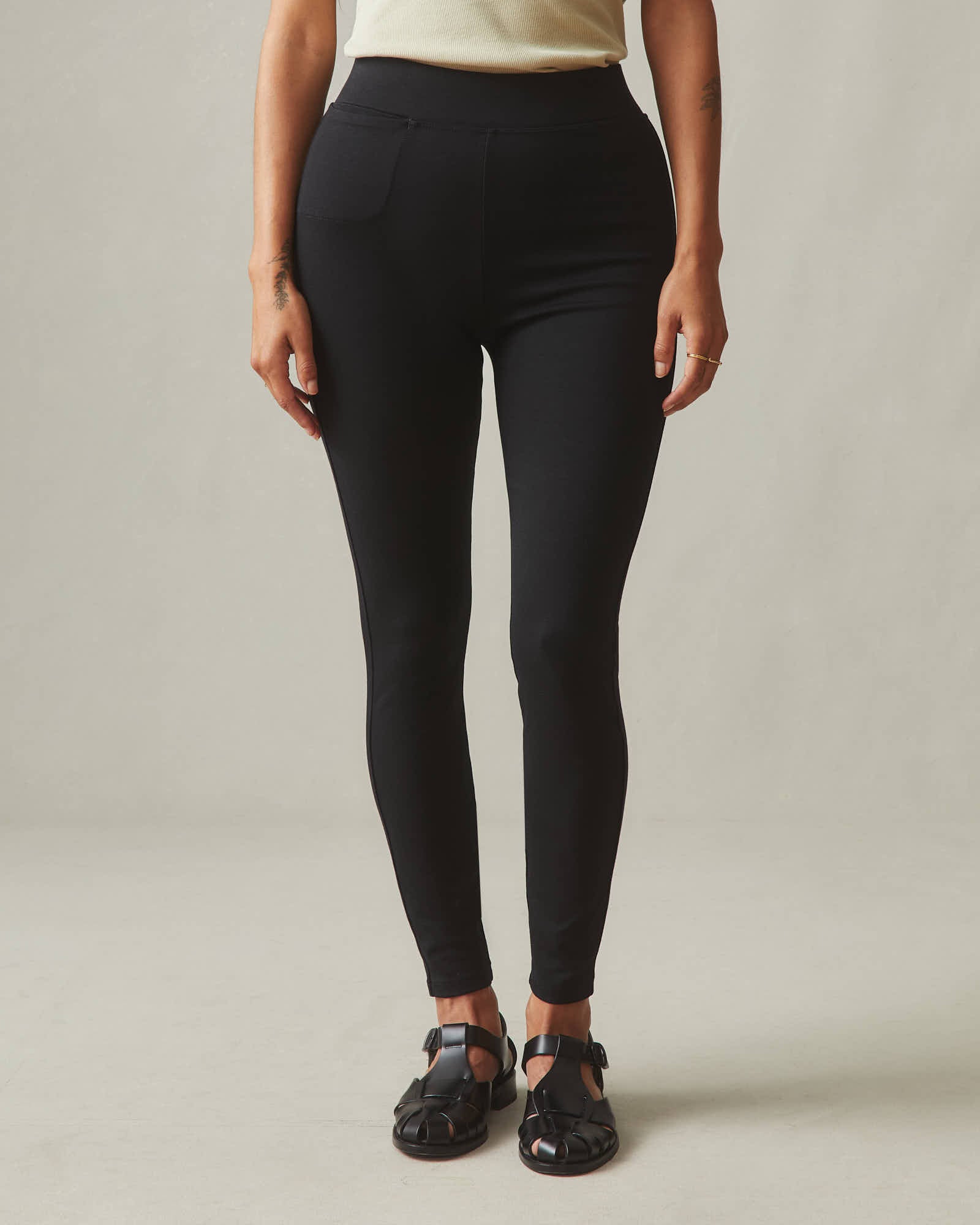 AMERICAN GIANT High-Rise Ponte Slim-Fit Pants in Jet Black