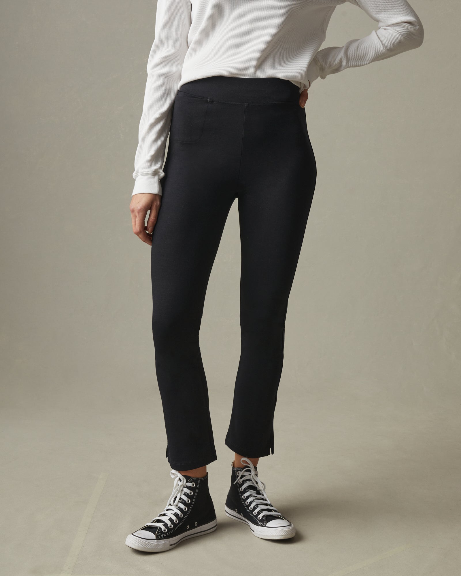 AMERICAN GIANT Ultra-High Waisted Ponte Flare Pants with Stretch | Jet Black Tailored Fit