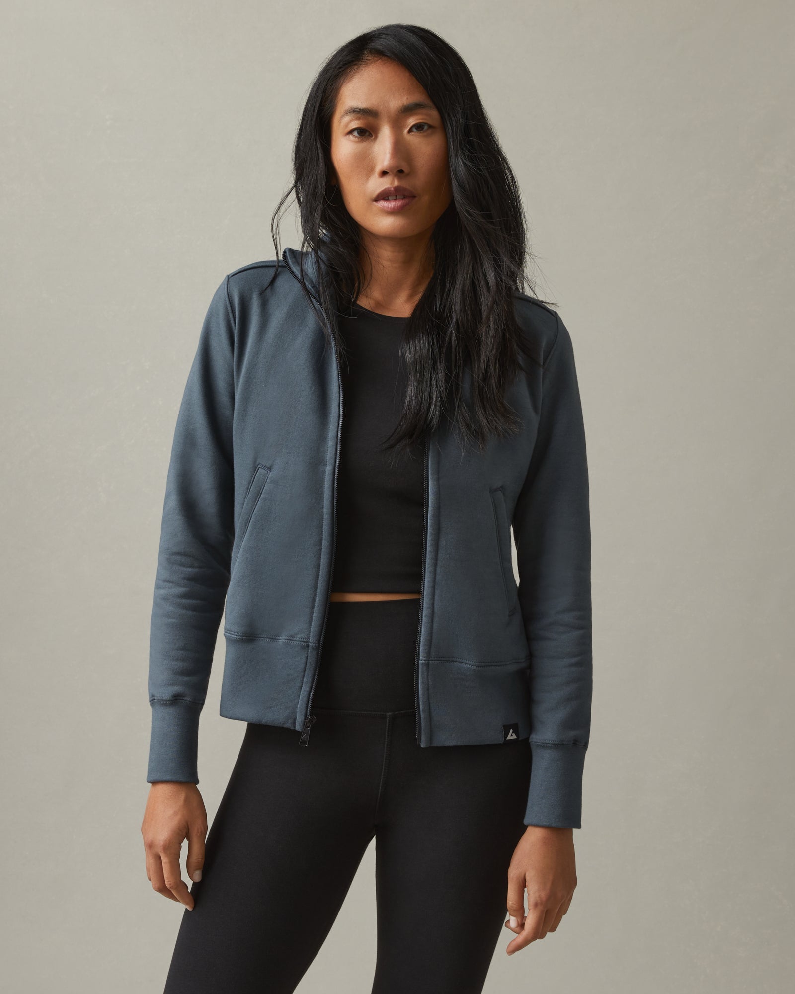 AMERICAN GIANT Retro Biker Jacket | Full-Zip Hoodie in Vintage Washed Indigo | Heavyweight Cotton Fleece
