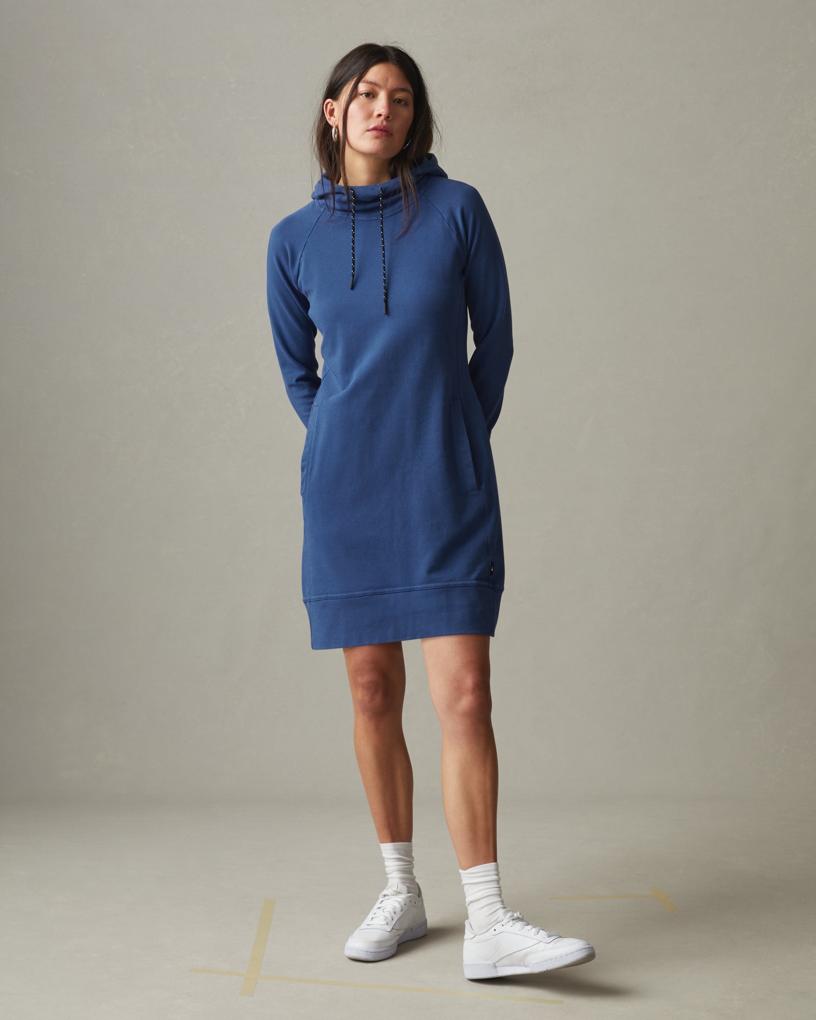 AMERICAN GIANT Oversized Hooded Sweaterdress in Coastal Blue