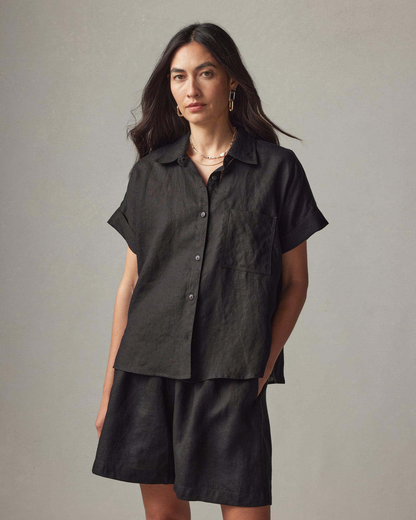 AMERICAN GIANT Soft Washed Linen Button-Up, Casual Comfort in Meteorite