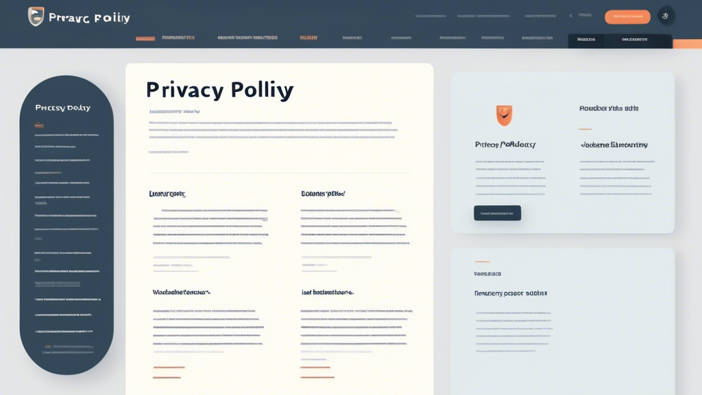 Create an image of a professional-looking website interface featuring a section titled 'Privacy Policy' at the top. The page should have clearly defined headings, subheadings, and bullet points to denote sections typical to a privacy policy. Include icons such as a lock, shield, and document to symbolize security, privacy, and legal aspects. The background should be clean and modern, reflecting an online store's sleek design.