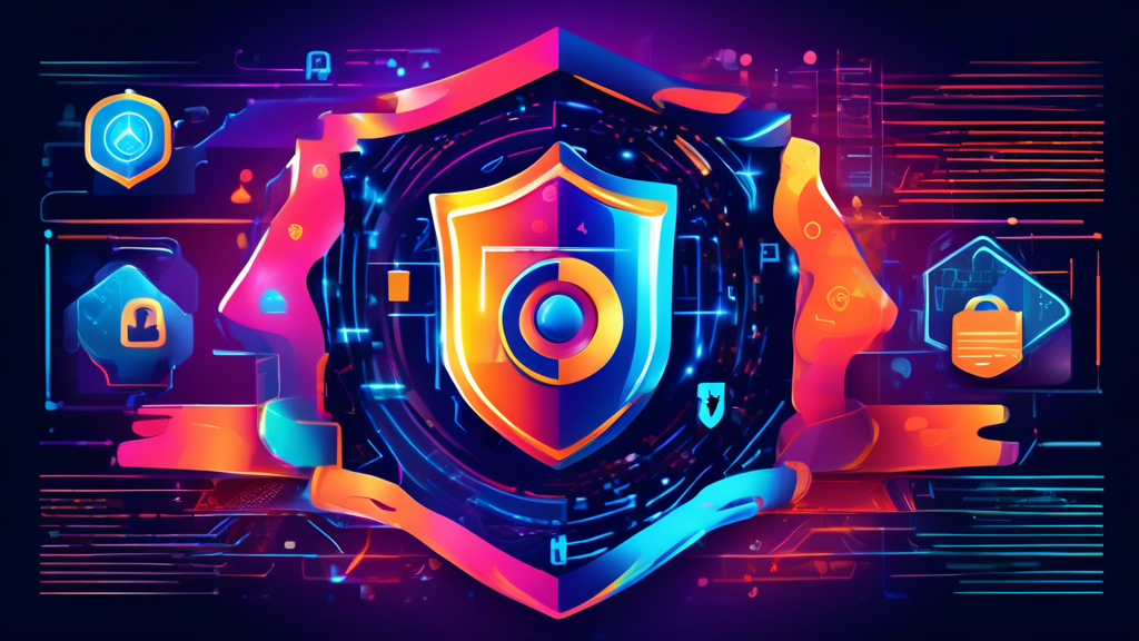 Create an image illustrating the concept of online privacy protection, featuring a futuristic digital shield symbolizing security. Integrate elements like padlocks, fingerprint scans, and encrypted codes, representing Discover's innovative strategies. Include a background of abstract digital patterns to convey a sense of advanced technology and cybersecurity.